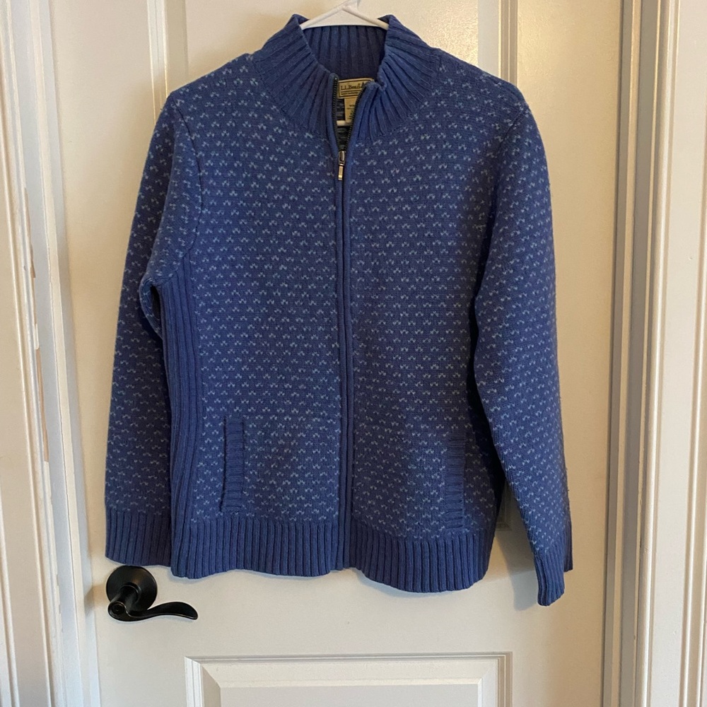 L.L. Bean Blue Lambs Wool Full Zip Sweater